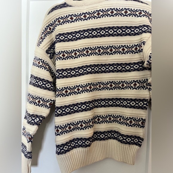 Vintage Heather & Tweed Handknit England 💯 Cotton Sweater Cream Navy S M - Picture 5 of 9